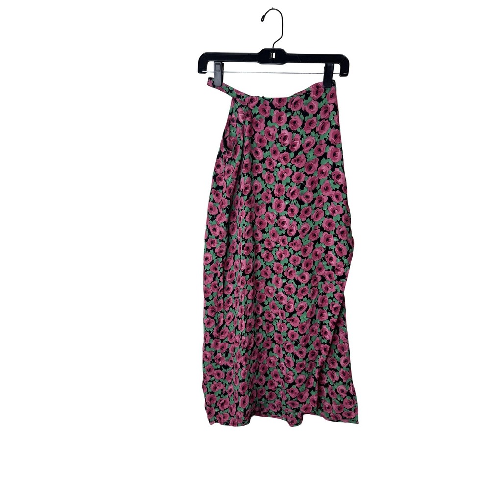 For Love & Lemons Skirt‎ Womens XS Pink Floral High Rise Midi A Line Slit Twill
